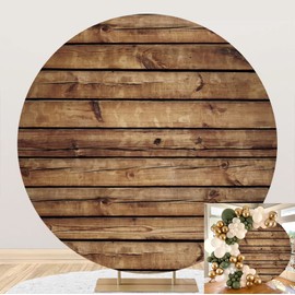 Leowefowa Rustic Wooden Board Round Backdrop 7.2ft(2.2m) Polyester Nostalgic Wood Plank Photography Background for Baby Shower Girl Boy Birthday Gender Reveal Party Bridal Shower Grad Prom Photo Props