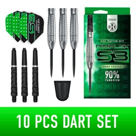 Harrows Dimplex Bomb & Tapered Darts Set I Professional Darts 90% Tungsten Steel Tip ALL Weights I 10pc Set with Black Dimplex Midi Shafts & Dimplex Flights (Bomb Shape, 23g)