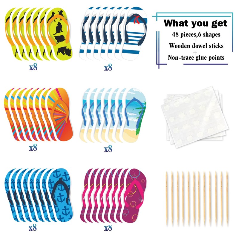 48pcs Beach Slippers 6 Shape Cupcake Toppers - Summer Hawaii
