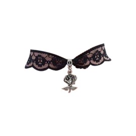 dunns-jewels Gothic Black lace Choker with a Tibetan Silver Rose