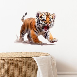 RoyoLam Lifelike Walking Little Tiger Wall Decal Nursery Animal Wall Sticker Removable Peel and Stick Wall Art Decor for Kid Baby Classroom Preschool Living Room Playroom Bedroom School