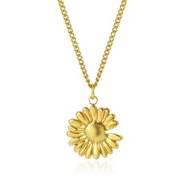 SKENUDY 14K Gold Flower Necklace for Women Boho stainless steel waterproof Cute Dainty Love Pendant Necklaces for Women