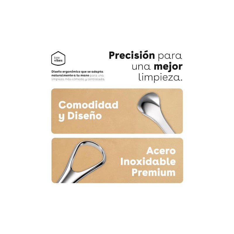 BEE VIBES Raspador de Lengua Acero Inoxidable 2 Piezas con