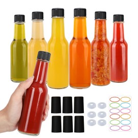 STARSIDE 5 oz Hot Sauce Bottles 6 Pack, Empty Pepper Sauce Bottle, Clear Glass Woozy Bottles with Leak Proof Black Screw Cap,150ml Empty Wine Bottle