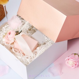 MALICPLUS 10 Gift Boxes with Wrap Bands and Cards 20x20x10 CM, Gift Boxes with Lids, Bridesmaid Box(Glossy Rose Gold,Grass Texture)