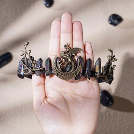 PartyforU Vintage Fee Kristall Krone für Männer Frauen Wikinger Kopfschmuck mit Mond und Dargon für Renfaire Cosplay