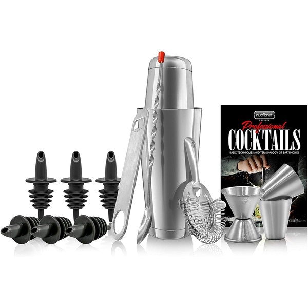 NutriChef Mixology Bartender Cocktail Shaker Set - Includes 15 &