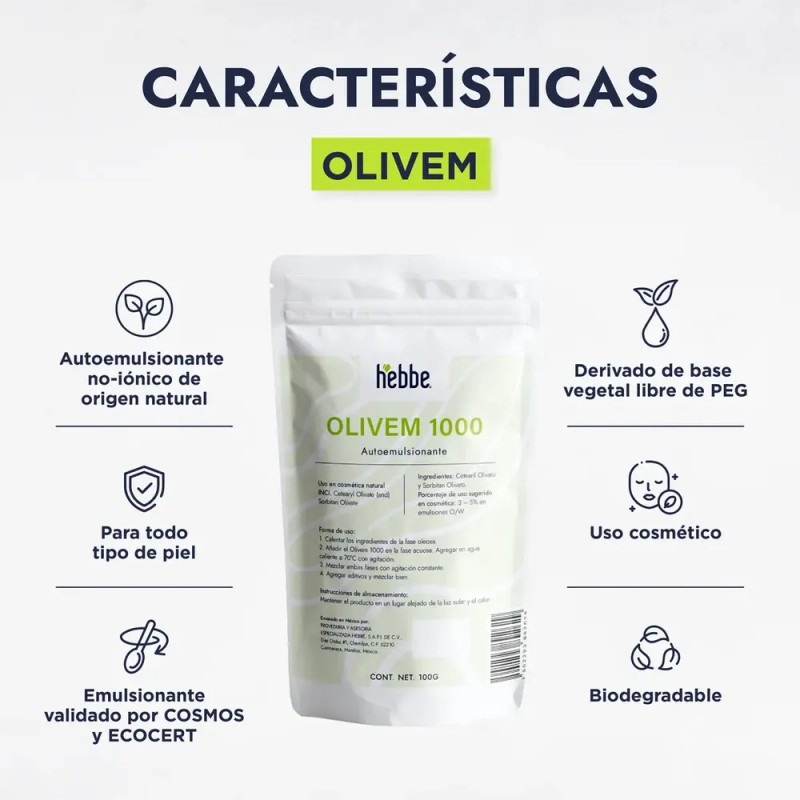 Hebbe Cosmetics Olivem 1000 Emulsionante Cosmético 100g Piel Mixta