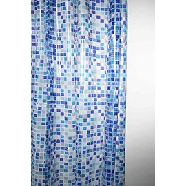 KAV Premium Fully Waterproof PEVA Shower Curtain with Hygiene and Clean Technology - 180x180CM / 72x72in - Pack of 2, Blue Mosaic Design for Home and Hotel Bathroom Decor