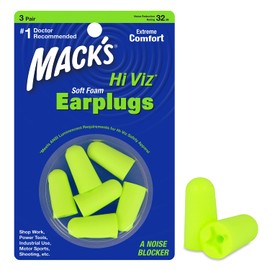 Mack’s Hi Viz Soft Foam Earplugs, 3 Pair – Most Visible Color, Easy Compliance Checks, 32dB High NRR – Comfortable, Safe Ear Plugs for Shop Work, Industrial Use, Motor Sports and Shooting