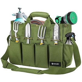 Roylvan Garden Tool Bag, Gardening Tote Bag with Multi-pockets, Long Adjustable Strap Electrician Tool Bags for Men Women, Wear-Resistant Multi-Purpose Tool Bag Organizer, 14-Inch, Dark Green