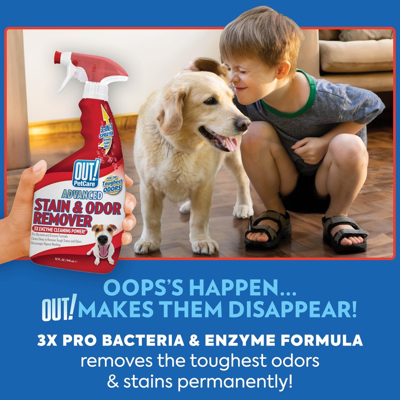 OUT! PetCare Pet Odor & Stain Remover Spray, Carpet &