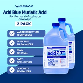 Champion Acid Blue Easy to Use Muriatic Acid for Removal of Stains on Driveways or Garage Floors with Vapor Reduction Technology (2 Pack)