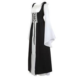 Zhitunemi Renaissance Costumes for Women Dress Fairy Gothic Gown Chemise Peasant Dress Medieval Costume Black L