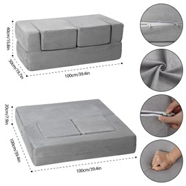 Modular Kids Couch for Toddler Playroom, Bedroom Imaginative Furniture, Kids Sofa for Playing, Sleeping, Toddler Girls and Boys, Grey