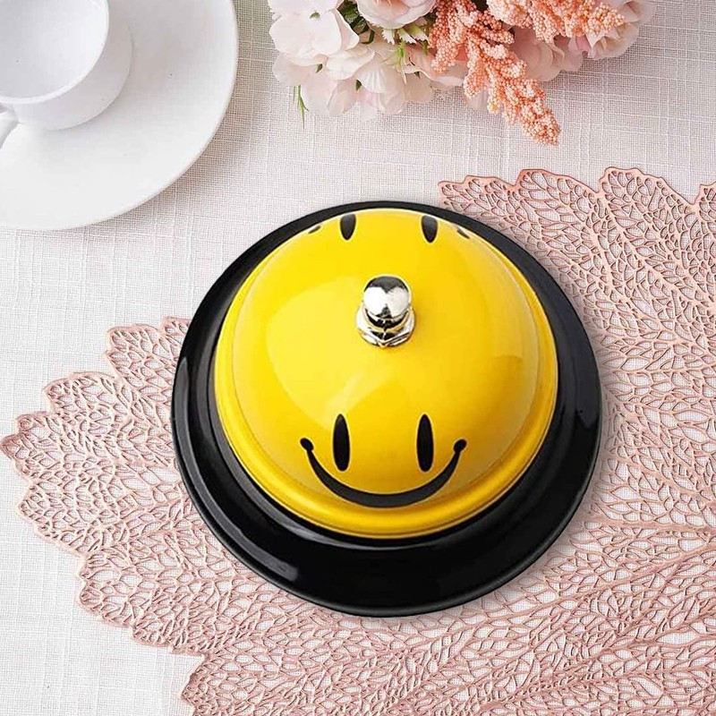 Smile Reception Bell, FUKPO Stainless Steel Desk Bell Yellow Counter