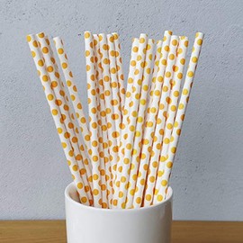 Paper Straws 50 pcs Pack White with Orange Polka Dots Biodegradable Drinking, Birthday, Party, Christmas, Xmas, Cafe, Restaurant, Wedding Straw in Bulk