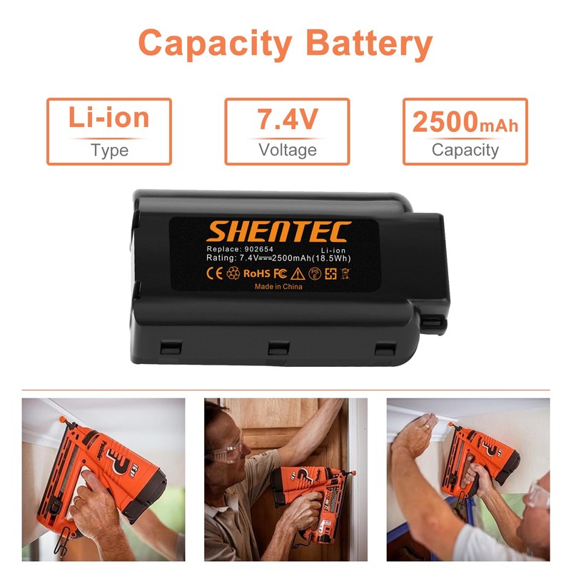 Shentec 2 Pack 7.4V 2.5Ah Battery Compatible with Paslode 902654