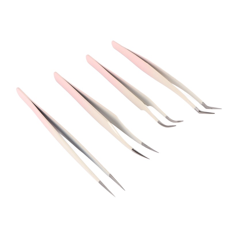 4pcs Eyelash Tweezers Set Stainless Steel False Eyelash Extension Tweezers
