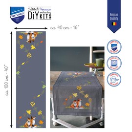 Vervaco Fox Fall Table Runner Kit, Cotton, Multicoloured, 40 x 100 cm