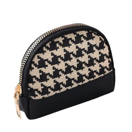 VODAFQS Geldbörse Damen, Mini Portemonnaie Leder Klein mit Mehreren Fächern, Trifold Brieftasche für Frauen, Kompakte Geldtasche, Schwarz Karomuster