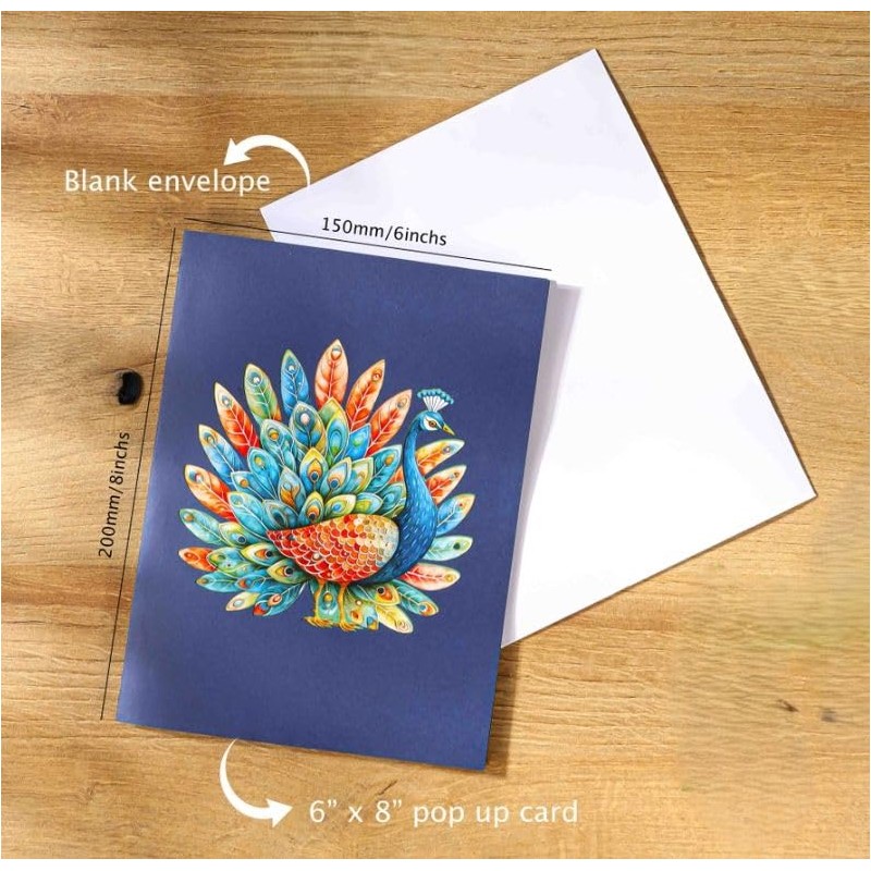 Colorful Peacock Greeting Card, Creative 3D Pop Up Card Peacock