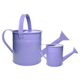 Small Metal Watering Can Set, Pink, 1.2L and 0.23L Garden Cans with Long Spout, Indoor Outdoor Plant Care (Purple)