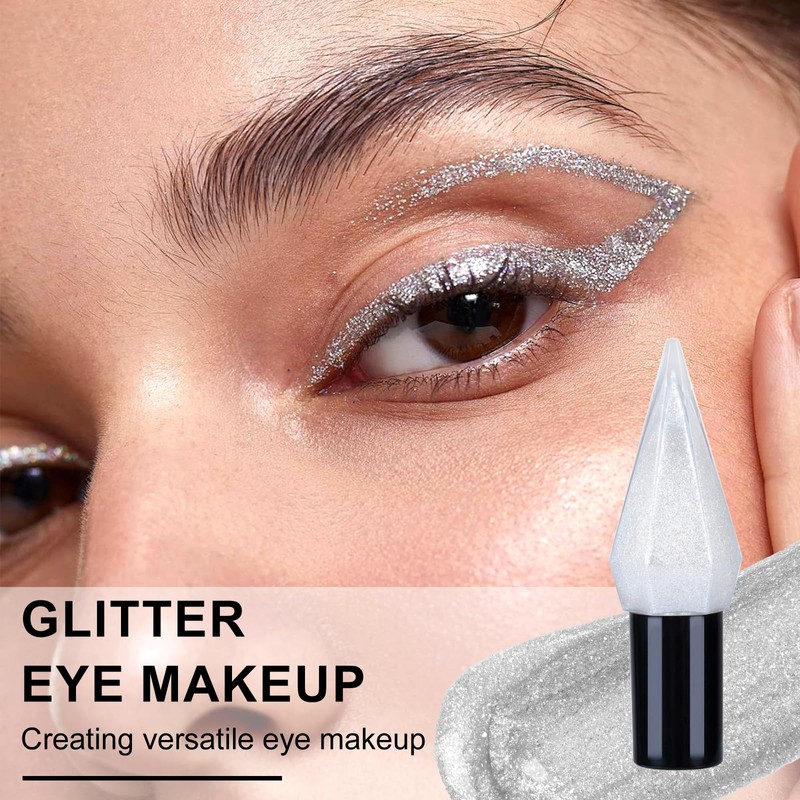 Ingzy Flüssiger Eyeliner mit Glitzer, Metallic-Eyeliner, glitzernd, weiß, silberfarben, goldfarben,