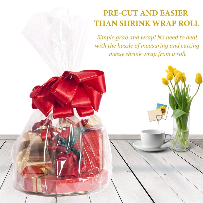 Morepack Shrink Wrap Bags for Gift Baskets,14x18 Inches PVC Heat