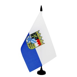 AZ FLAG - Table Flag Bavaria Bavaria 21 x 14 cm - Small Flag Bavaria - Country Germany Office 100% Polyester with 25 cm Flag Pole and Base Made of Black Plastic