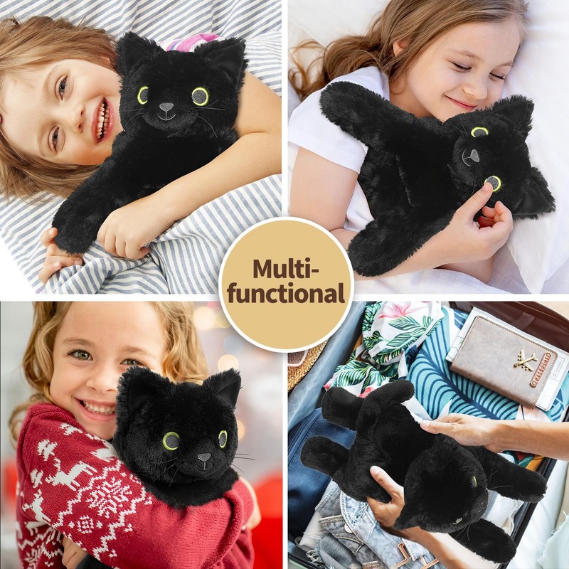 Black Cat Stuffed Animals, Microwavable Stuffed Animal Adorable Fluffy Cat