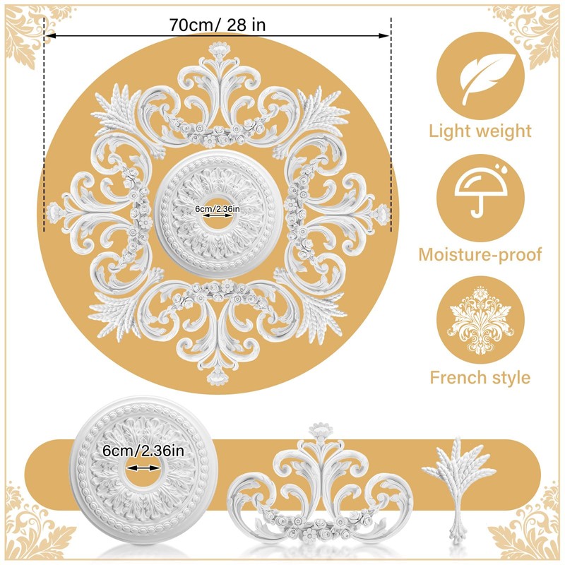 Nuanchu Large PU Ceiling Medallion Combination Decorative 2.36'' ID French