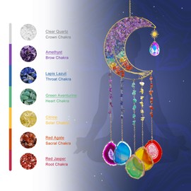 Lpraer Tree Life Agate Slices Wind Chimes 7 Chakra Reiki Healing Stone Colorful Handmade Wall Hanging Ornament for Outdoor Indoor Home Decor (7 Chakra Tree Life #5)