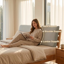 Kamellia No-Tools Headboard Pillow King Size – Instant Back Support for Bed Reading, Works with Metal/Wood Frames or No Headboard – Soft Grey Padded Cushion