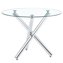 NicBex Small Dining Table Elegant 39" Round Dining Table Counter Height Table with Glass Tabletop and Metal Trestle Legs for Kitchen, Dining Room and Restaurants, Silver