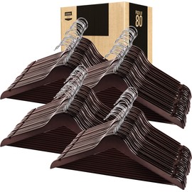 Utopia Home Premium Wooden Hangers 80 Pack - Durable & Slim Coat Hanger - Suit Hanger with 360-Degree Rotatable Hook - Wood Hangers with Shoulder Grooves (Brown Color)