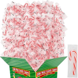 Mini Candy Canes Peppermint, Individually Wrapped - Flavored Red & White 2 Inches (100 Count (1-100 Pack))