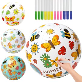 JOY SPOT! DIY Design Your Own Beach Balls (3 Pack) -16" Inflatable Beach Balls with 12 Waterproof Markers, Kids Art Supplies for Summer Crafts, Pool Party Favors, Creative STEM Activity for Ages 3+