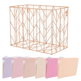 Beramon Hanging File Folder Kit Includes 1 Rose Gold Hanging File Desk Organizer and 24 Pack Hanging File Folders Letter Size with 1/5 Cut Tabs Design for School Office Home Supplies, Pink Design