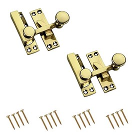 TERF® Traditional Vintage Polished Brass Sash Window Lock Fastener Arm Type With Fixing Screws For Wood Aluminium UPVC Vinyl Frames - Pack of 2