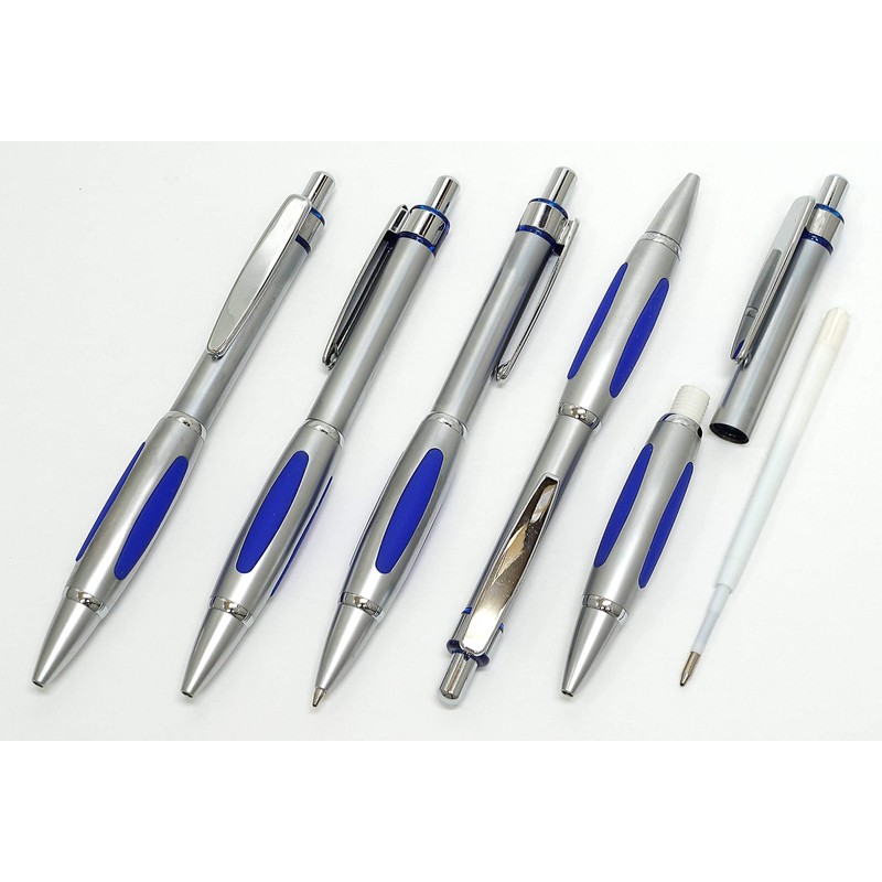 SASL-B989A-S Metal Scorpion Shocking Ballpoint Pen Set Silver Grain Leather