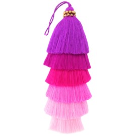Tassellini Multi-Colored Layered Large Cotton Tassel with Hanging Loop for Furniture Décor, Home or Handbag Accessory (Purple)