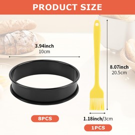 8Pack Crumpet Rings, Nonstick English Muffin Rings with Silicone Brush, Stainless Steel Double Rolled Tart Rings Round Cooking Pastry Ring Molds for Crumpets Baking Cooking