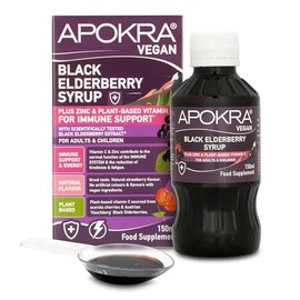 Elderberry Syrup, Acerola Cherry Vitamin C and Zinc for Adults & Kids | Big Bottle 150ml | Immune System Booster | Natural Strawberry Flavour | Vegan | Plant Based VIT C | APOKRA