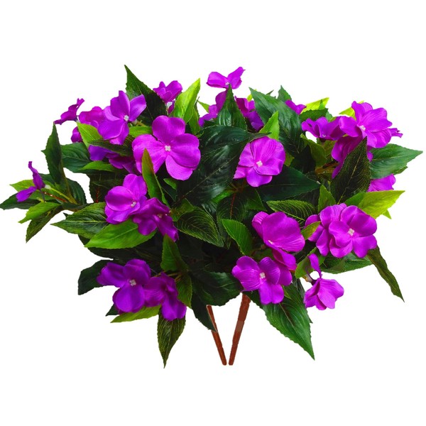 Bo Lala 2 Pieces Artificial Impatiens Flower Silk Balsam Bouquet