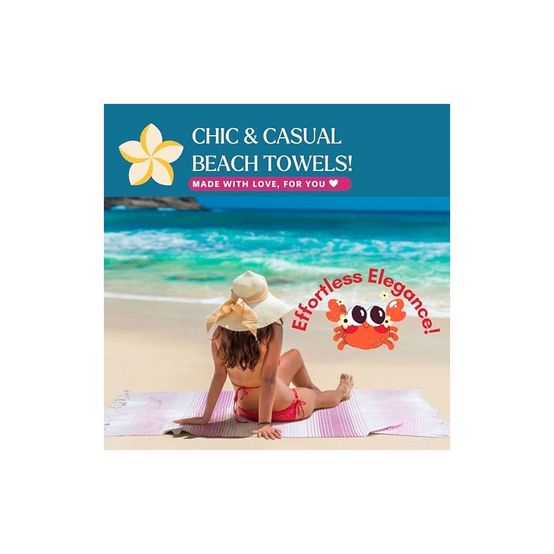 Oversized Turkish Beach Towels - 6 Pack, Quick Dry &