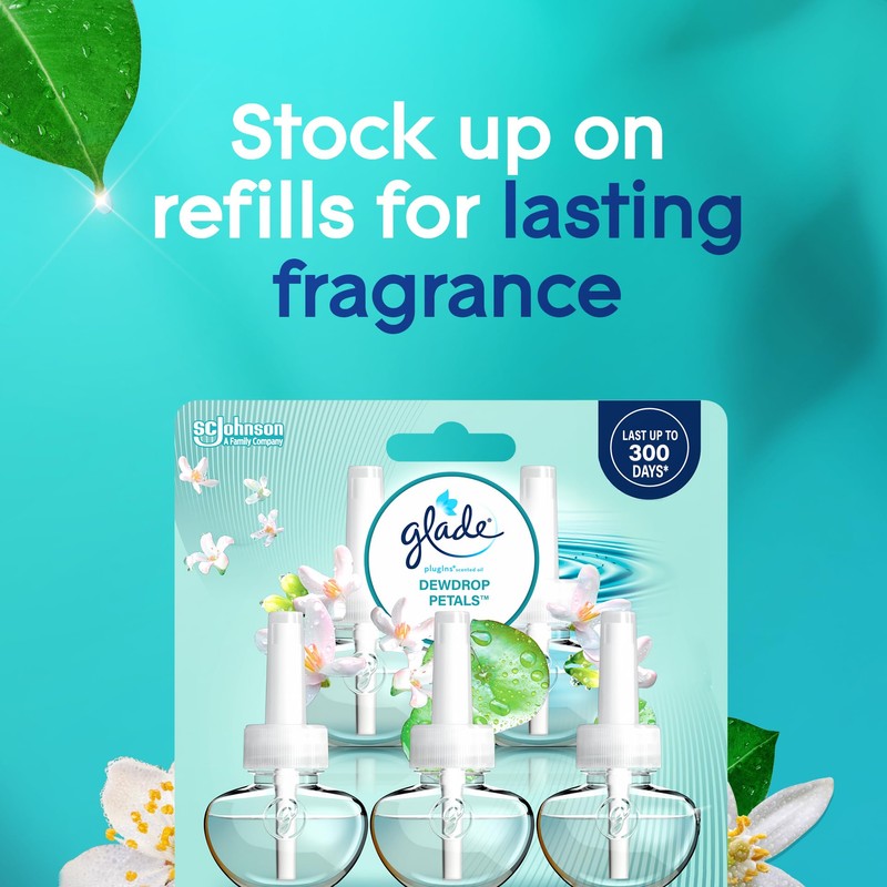 Glade PlugIns Refills Air Freshener, Dewdrop Petals, Scented and Essential