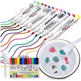 Paquete de 12 Dibujos Flotantes Mágicos de Colores, Bolígrafo de Acuarela Mágico, Juego de Dibujos de Tinta Flotante con Bolígrafos Mágicos y Cuchara (12 colores)