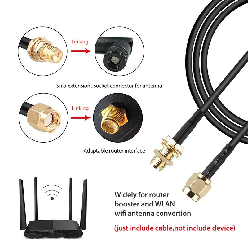 traderplus 3-Pack 10FT RP-SMA Male to Female Extension Cable WiFi