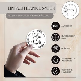 ECCK Thank You Stickers Round "Thank You" (Pack of 150) – Thank You Stickers for Wedding, Birthday, Christmas, Communion, Mother's Day, Teacher, Teacher – Decoration for Cards, Gifts, Party Bags